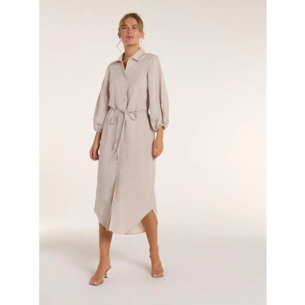 $258 Hermoza Cecilia button-down linen Gray shirt dress NWT